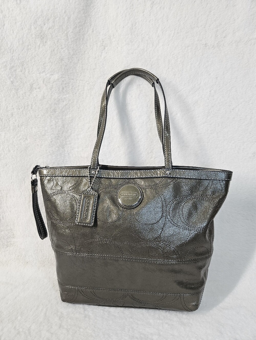 Coach Metallic Olive Green Logo-Embossed Tote 2010
